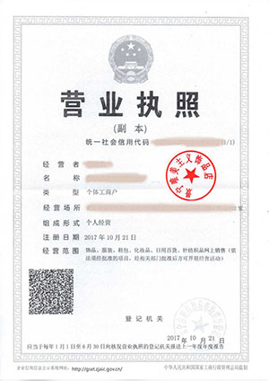 公司或个体营业执照
